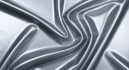Abstract close-up of silvery, metallic, undulating, and folded material creating a smooth, flowing, and dynamic pattern.