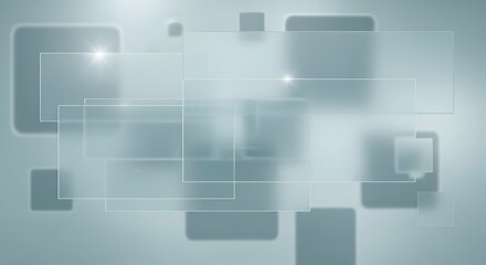 Obraz premium Abstract background featuring translucent squares and rectangles of varying sizes, layered and overlapping on a soft, light blue gradient.