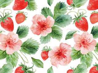 water color strawberry flower art 