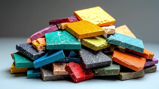 Vibrant stack of rectangular blocks displaying assorted colors