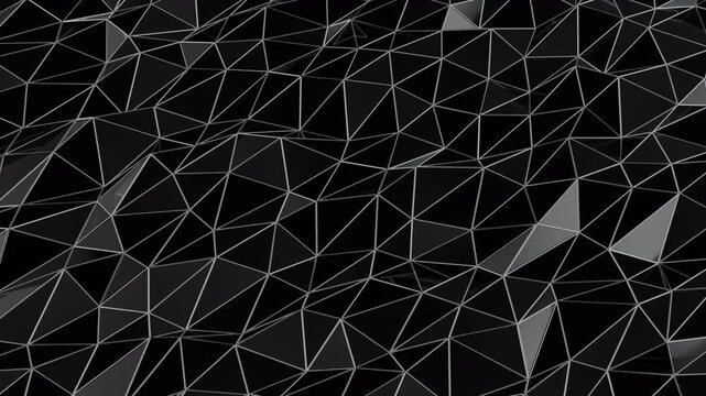 Black abstract background for presentation template. Parametric Low poly triangle. 3d looping animation background. 3d rendering not AI