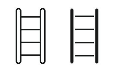 Ladder icon set in outline and silhouette style, representing climbing equipment, home tools, and elevation support, vector illustration.