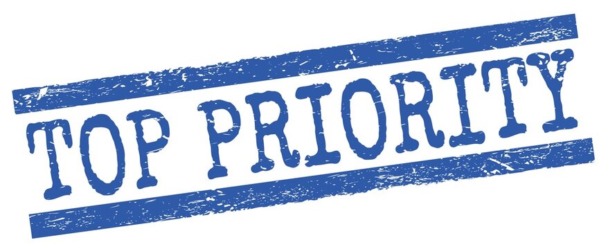 TOP PRIORITY text on blue lines stamp sign.