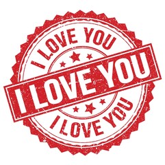 I LOVE YOU text on red round stamp sign