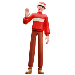 3d Illustration of New Year Character Say Hi