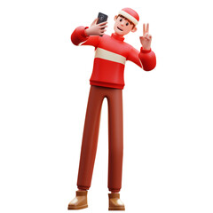 3d Illustration of New Year Character Selfie Pose