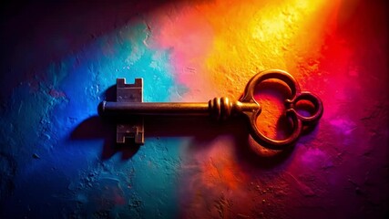Vintage key on colorful gradient background symbol of access and solution