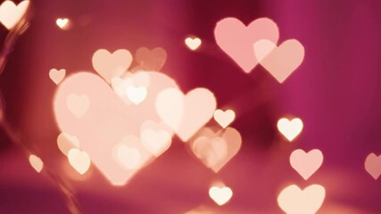 Romantic Floating Heart Shaped Bokeh Lights Background. - Powered by Adobe