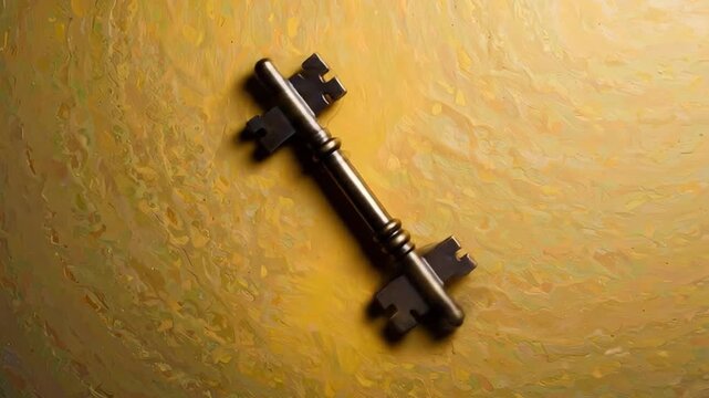 Vintage key on gold texture concept of security and access