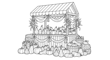 Fototapeta premium Abundant Fall Harvest Market Stand with Assorted Pumpkins and Decorative Gourds