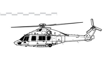 Airbus Helicopters H175, Eurocopter EC175. Vector drawing of medium lift utility helicopter. Side view. Image for illustration and infographics.