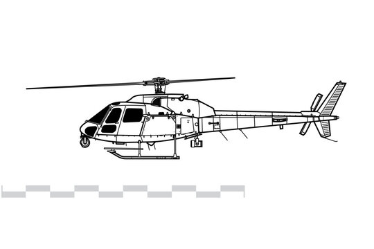 Eurocopter AS355 Ecureuil 2. Vector drawing of light utility helicopter. Side view. Image for illustration and infographics.