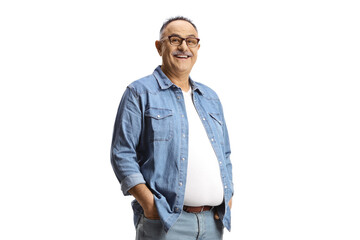 Mature man wearing a denim shirt and jeans