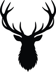 Deer Head Silhouette with Large Antlers &ndash; Wild Stag Vector Illustration Isolated on Transparent Background