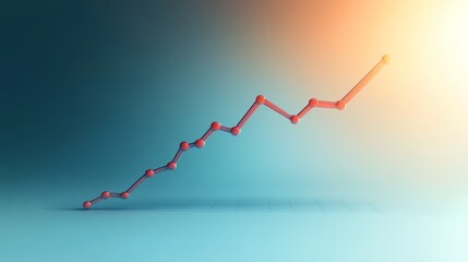 3D Red Line Graph Showing Upward Trend with Red Dots on a Gradient Background