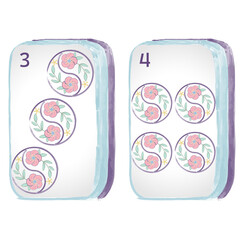 Floral Mahjong Dot Tiles 1&ndash;2, Hand-Drawn Pastel Mahjong Circles, Cute Botanical Mahjong Illustration Set