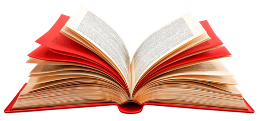 Open book red cover pages literature education study reading knowledge hardcover learning glow in quiet mood, isolated