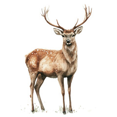 Fototapeta premium Hand-drawn watercolor artwork of Red Deer, vector, isolated on a white background.