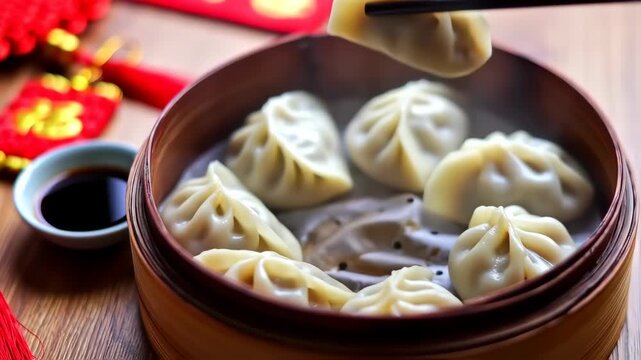 picking dimsum from bamboo steamer