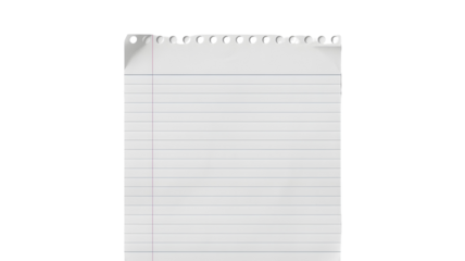 Torn lined paper sheet with perforated edge on black background