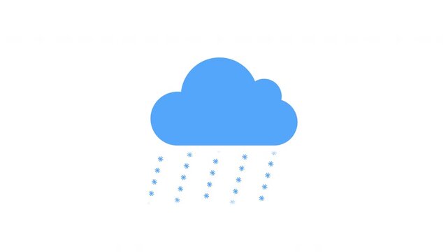 Animated raining cloud minimal flat weather icon loop with soft blue droplets falling clean white background prores alpha channel 4k 60fps