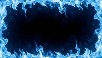 A striking blue flame border surrounding a dark center, creating a dramatic and mystical frame effect. Ideal for fantasy themes, digital art, energy concepts, and promotional graphics.