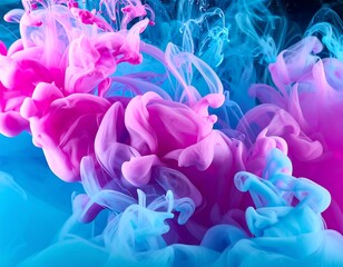 Swirling pink and blue fluid art with intricate abstract patterns