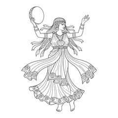 Greek Goddess Figure Dancing Energetically with a Tambourine Illustration