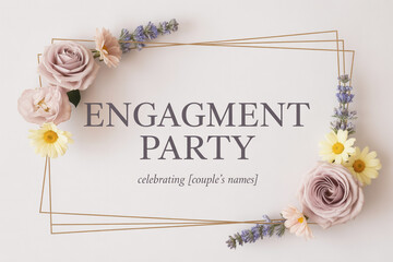 Elegant engagement party invitation template with floral accents for a modern celebration of love and commitment, ideal for wedding planners and event designers