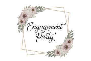 Elegant Engagement Party Invitation Template with Floral Accents and Modern Frame for Celebrations and Special Occasions Announcement and Card Design