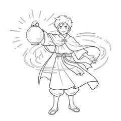 Anime Style Line Art of a Red Lightning Girl in Dynamic Action Pose Illustration