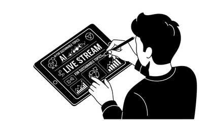 Person using tablet for ai live stream on sustainable topics