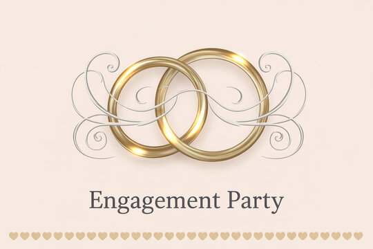 Elegant engagement party invitation design with golden rings and heart details, perfect for weddings, celebrations, and announcing your special day with style