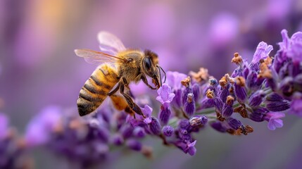 Pollinator in a lavender field: warm daylight and soft background banner shot