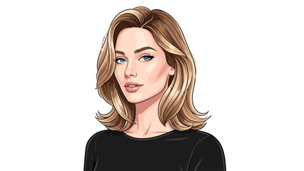 Woman with blonde hair and blue eyes wearing a black shirt