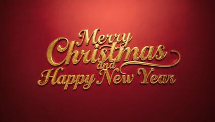 Gold Merry Christmas and Happy New Year Lettering