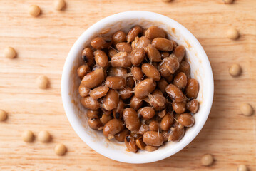 Natto (Fermented soybean), Traditional Japanese food, Healthy eating for gut health, Table top view