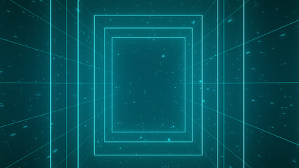 abstract digital dark space background with fast warp speed glowing particles for futuristic technology and high-speed data concept