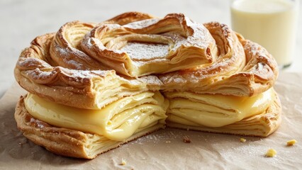 Freshly baked pastry with a missing bite, ideal for editorial use or food related content