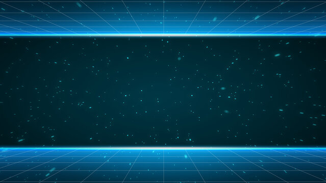 futuristic virtual grid platform background with empty content space and digital glowing particles for presentation and technology display
