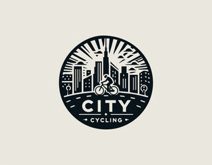 City Cycling black vector logo illustration