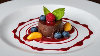 A sweet and indulgent treat featuring fresh fruit and melted chocolate on a white plate