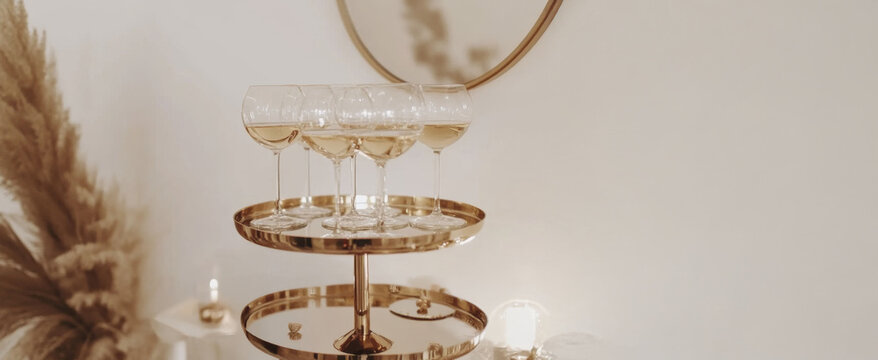 Elegant new year's eve celebration with champagne tower and sparkling wine - Powered by Adobe