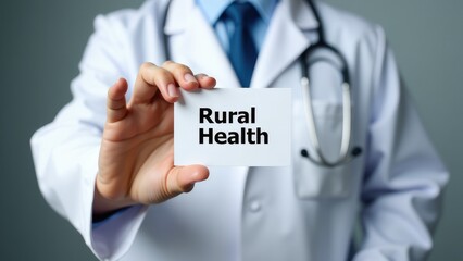 A healthcare professional holding a card emphasizing rural health, highlighting the importance of accessible medical care in rural areas