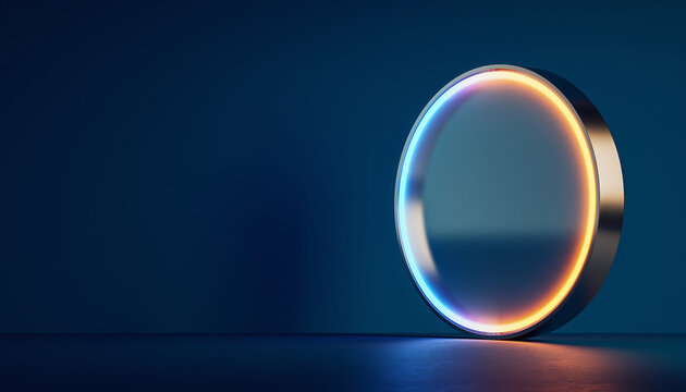 Futuristic 3D neon circle frame with copy space on dark background - Powered by Adobe