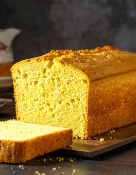 Naklejki A large, bright yellow sponge is attempting to convincingly disguise itself as a slice of delicious pound cake.