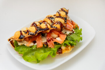 Waffle Sandwich with Salmon and Lettuce