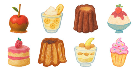 Fototapeta premium Colorful illustrated dessert collection