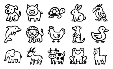 Obraz premium Cute animal outline icons