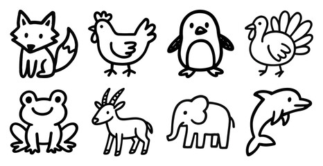 Obraz premium Cute animal outline illustrations
